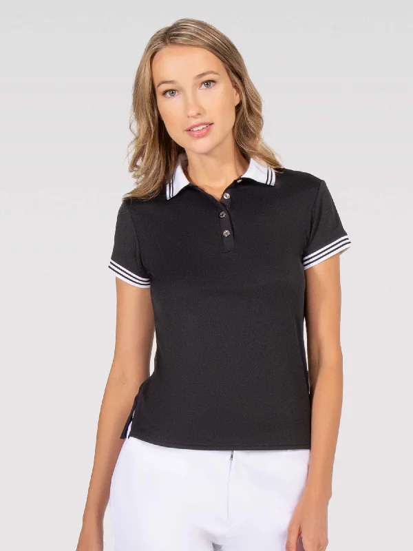 Exquisite Embroidery Riley Performance Short Sleeve Polo - Black/White