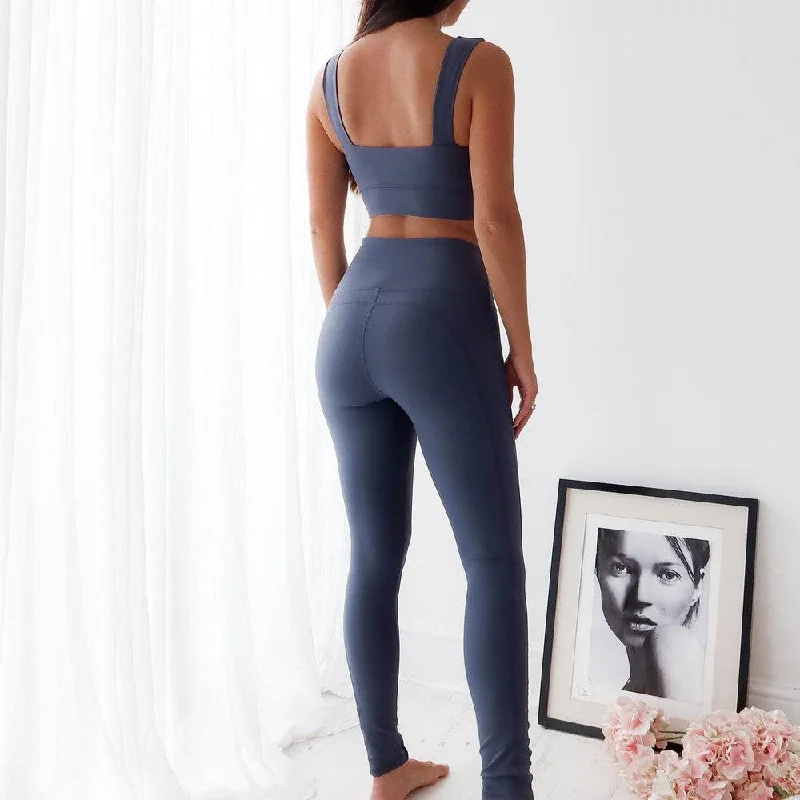 High Street Style Seamless High Waist Leggings- Dark Blue