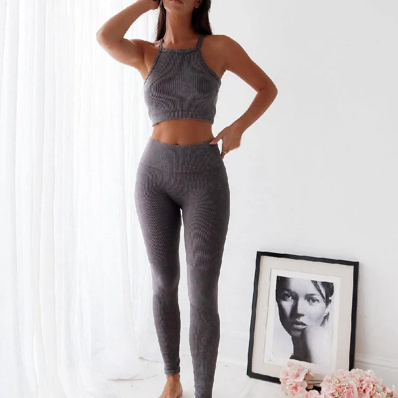 Elegant And Simple Seamless High Waist Leggings- Grey