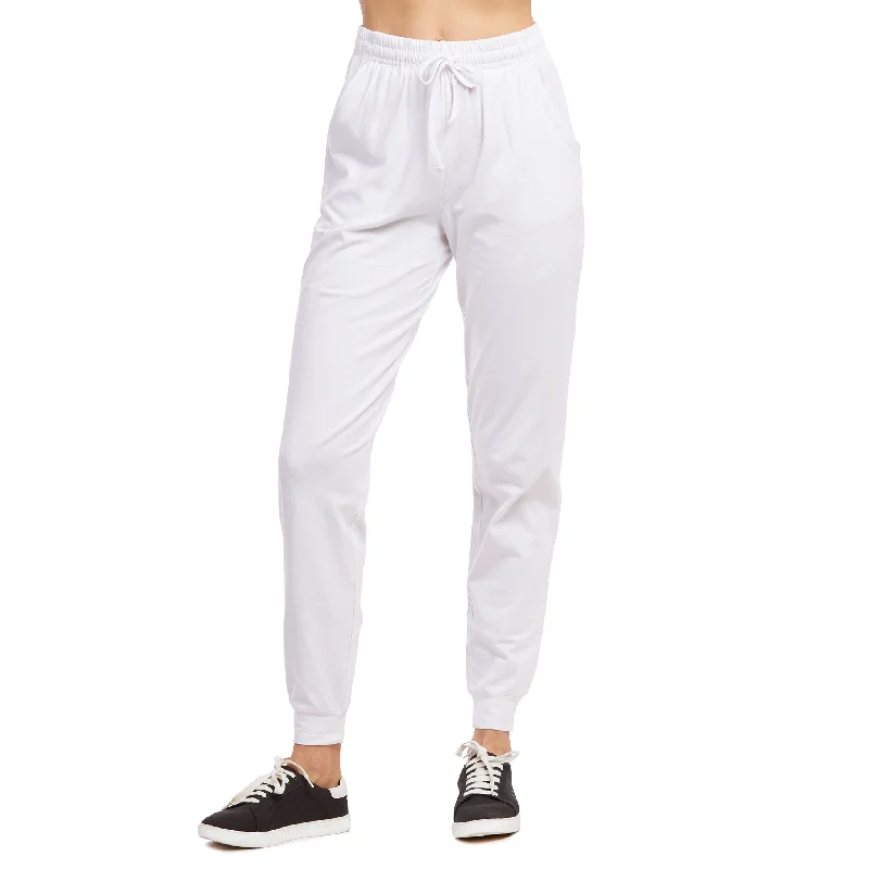 Goddess Style LADIES SINGLE JERSEY COTTON JOGGER PANTS WITH POCKETS (SJC7000_WHITE)