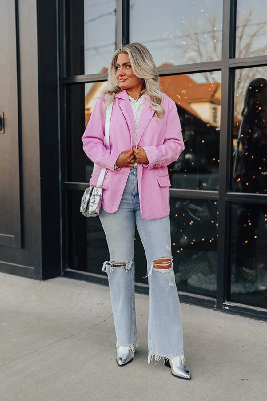 Light Fit Back To You Denim Blazer In Pink