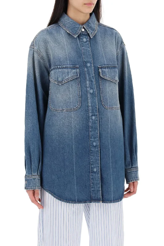 Fashionable Prints Closed Denim Overshirt Made Of Recycled Cotton Blend