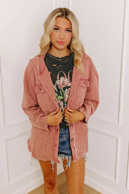 Exceptionally Chic Waffle Knit Light Weight Jacket In Blush