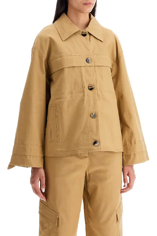 Hooded design Ganni Checked Canvas Jacket With Textured Pattern