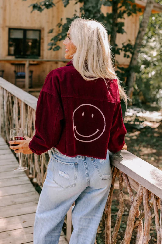 Luxury Customization Locking Eyes Corduroy Crop Jacket In Wine