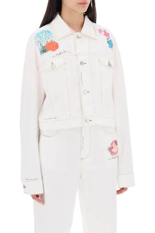Fresh And Natural Marni "cropped Denim Jacket With Flower Patches And Embroidery"