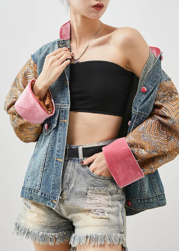 Warm Winter Series Original Design Blue Oversized Patchwork Denim Jacket Spring