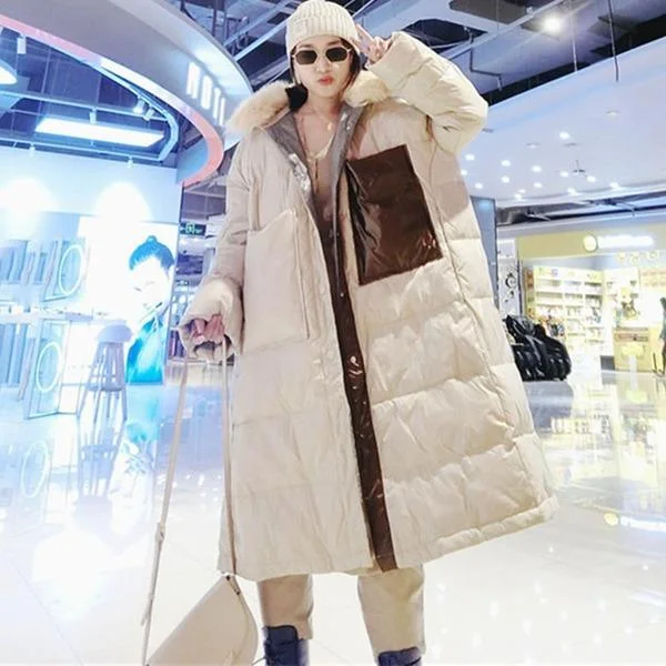 Weekend Comfort Wear Patchwork Pockets Zipper Down Coat Women 2020 Winter Casual Fashion  Style Temperament All Match Women Clothes