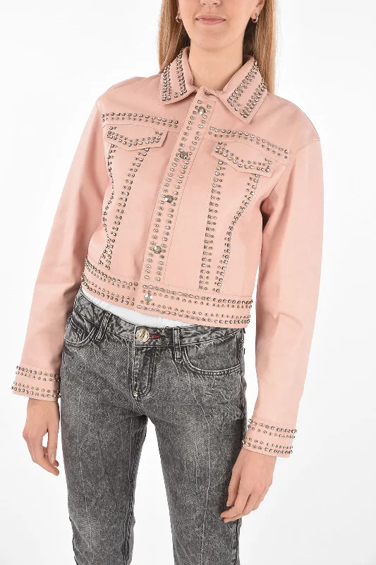 Classic Retro Philipp Plein COUTURE Leather Bomber Jacket CRYSTAL embellished with studs