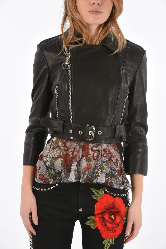 Fashion Innovation Philipp Plein COUTURE leather SENSATION ONE biker jacket with belt