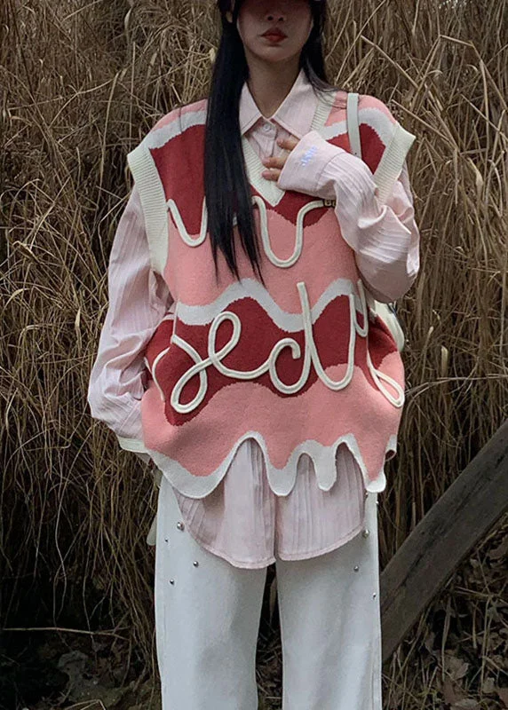 Cozy Fashion Trends Pink Cozy Cotton Knit Waistcoat Fall