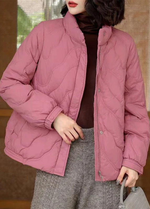 Sports Style Pink Original Duck Down Jacket In Winter Stand Collar Zip Up Winter