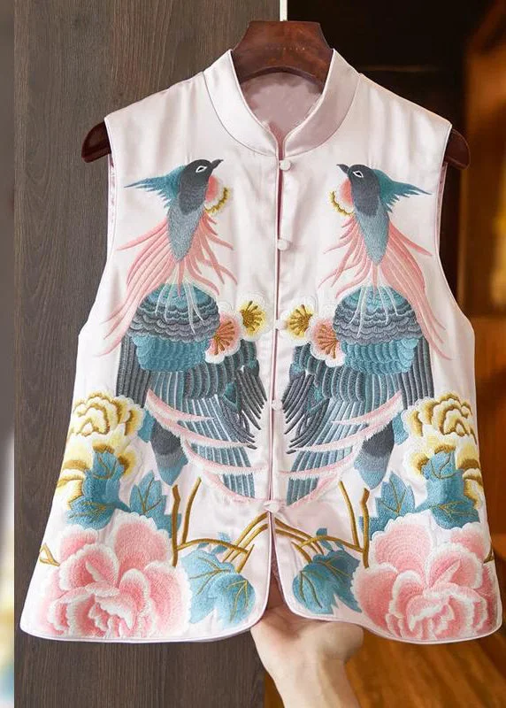 Fashion Pioneer Pink Stand Collar Button Waistcoat Spring
