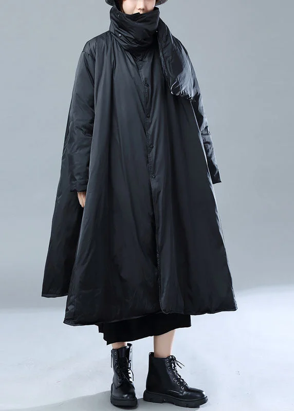 Lounge Chic Plus Size Black Asymmetrical Scarf Duck Down Puffer Jacket Winter