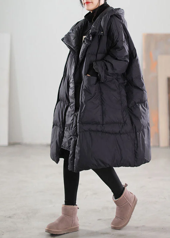 Casual Chic Plus Size Black Hooded Oversized Thick Duck Down Jackets Winter