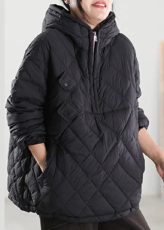 Breathable Style Plus Size Black Hooded Patchwork Duck Down Down Coat Winter