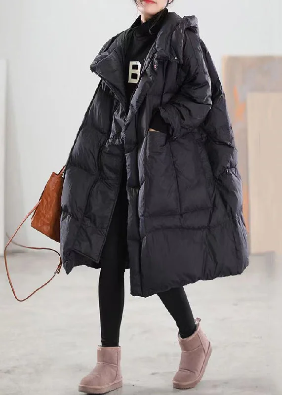 Personalized Wear Plus Size Black Hooded Pockets Patchwork Duck Down Coat Winter