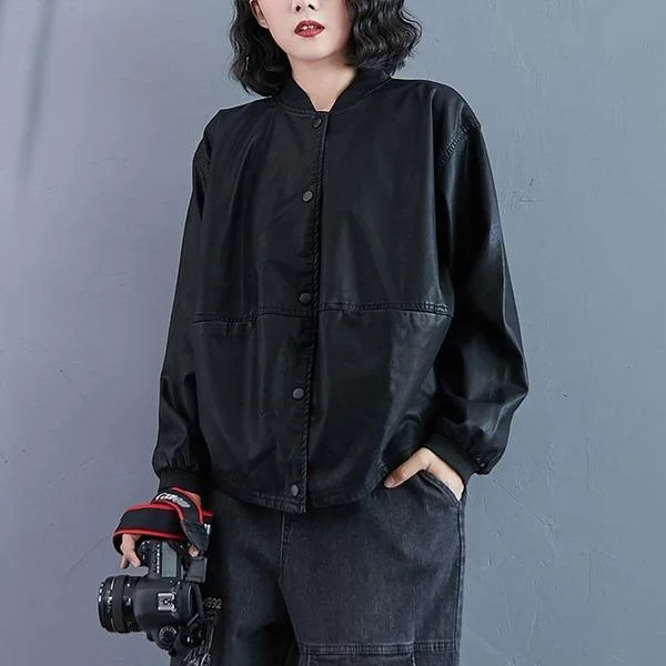 Cozy Essentials Wear plus size black PU Faux Leather Jackets  casual Loose autumn Wild Motor Biker Jacket women 2020 Clothes Coat