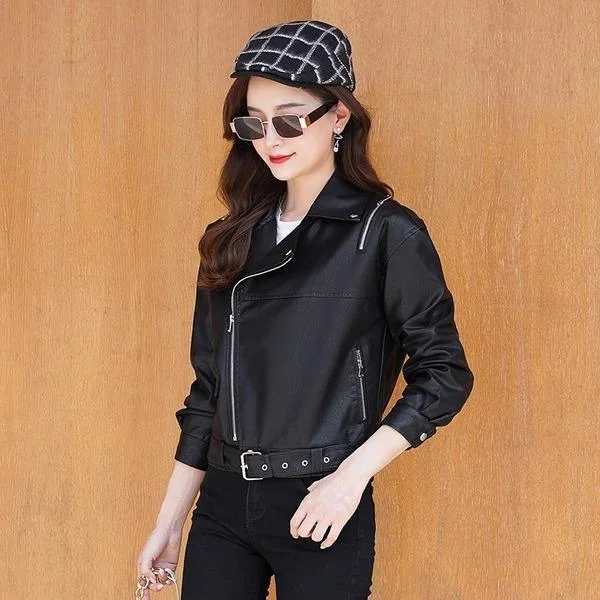 Soft Wearables plus size black PU Faux Leather Jackets women casual Loose autumn Zipper Wild Motor Biker Jacket 2020 Clothes Coat