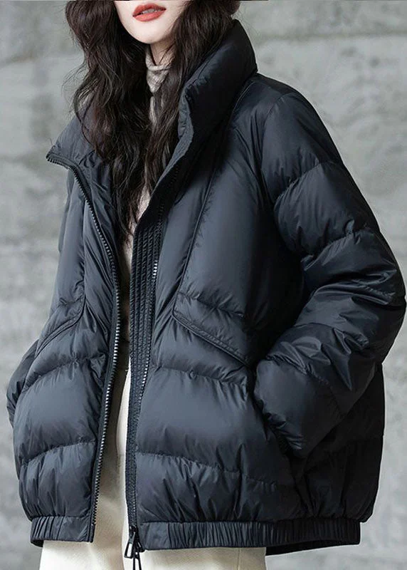 Timeless Comfort Plus Size Black Stand Collar Zip Up Thick Duck Down Winter Coats
