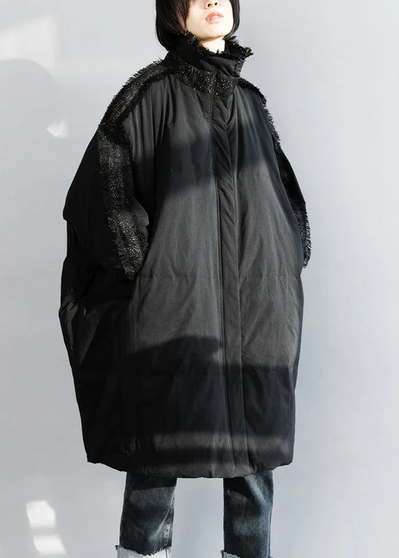 Breathable Comfort Plus Size Black Zip Up Tassel Oversized Duck Down Coat Winter