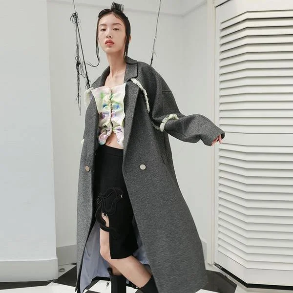 Comfortable Lounge Wear Plus Size Blends Fashion New Women Tassel Patchwork Casual Full Sleeve Loose Blends Coat