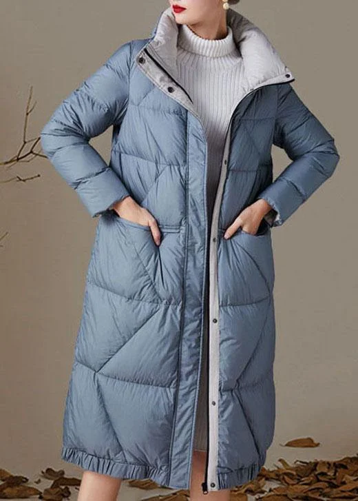 Plus Size Blue zippered Pockets Winter Duck Down Down Coats