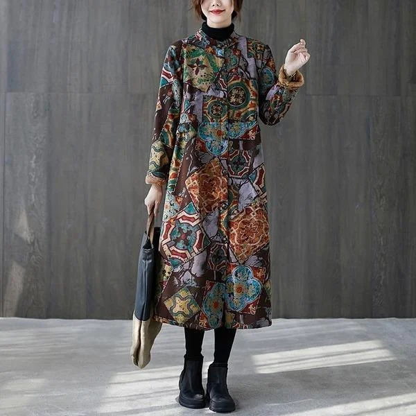 plus size Cotton vintage floral casual long loose woman autumn winter jacket clothes women Coat 2020 outerwear