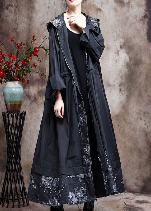 Light Fit Plus Size Black Hooded Patchwork Spring trench coats