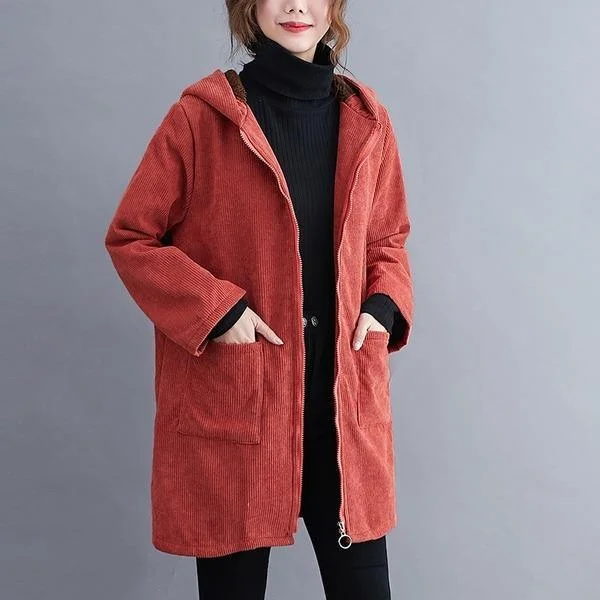 Fashionable In The Times plus size hooded corduroy vintage casual loose autumn winter jacket clothes women Coat Fashionable In The Times plus size hooded corduroy vintage casual loose autumn winter jacket clothes women Coat