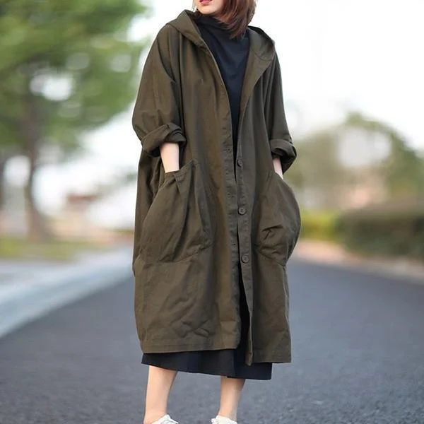 Classic Series Plus Size Hooded Single Breasted Windbreaker Simple Casual Solid Color All-match Women Long Coat Classic Series Plus Size Hooded Single Breasted Windbreaker Simple Casual Solid Color All-match Women Long Coat