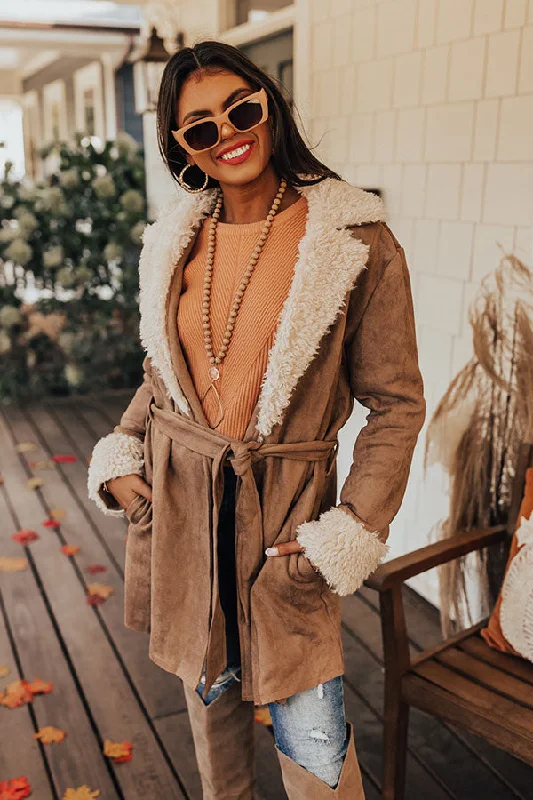 Fresh And Capable Salem Snuggles Faux Suede Coat In Khaki