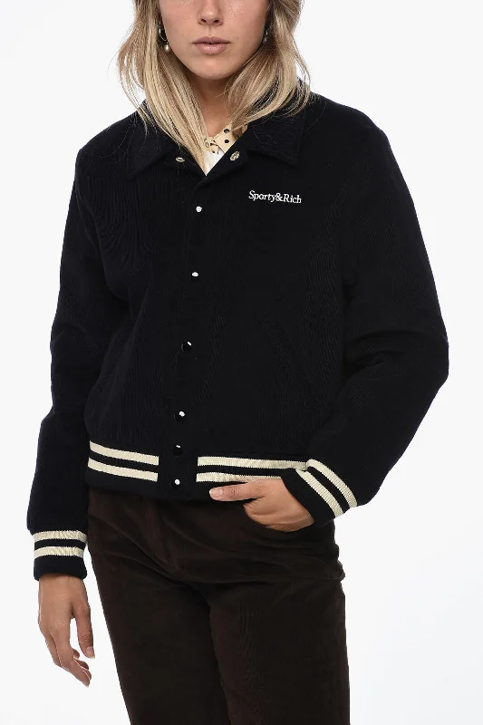 Casual Comfort Wear Sporty & Rich Corduroy Bomber Jacket with Snap Buttons