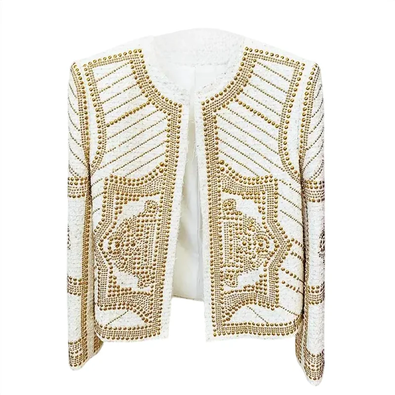 Women's Emilia Tweed Metal Stud Jacket In White