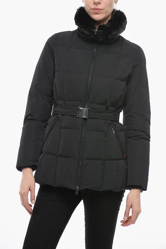 Relaxed Fashion Woolrich Belted BLIZZARD Down Jacket with Faux Fur