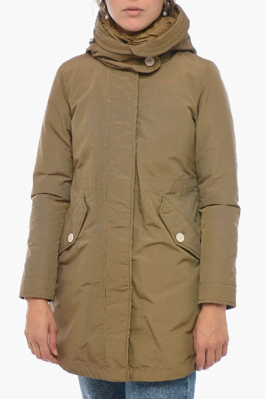 Short Design Woolrich Nylon MILITARY Down Jacket with Hidden Closure