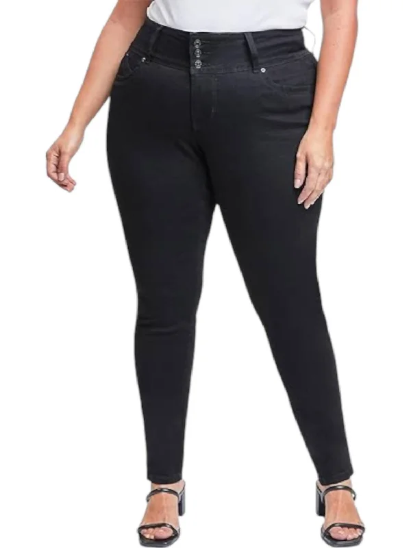 Warm Chic Outfits 3 Button Signature Slim Skinny Jeans - Plus In Black