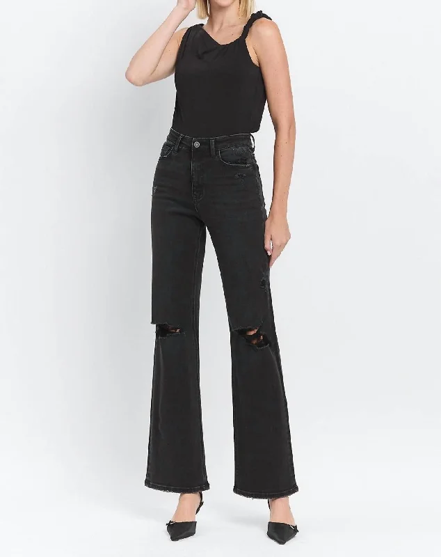 Elegant And Lazy 90's Vintage Flare Jeans In Black