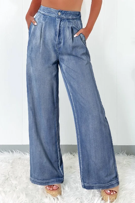 Romantic And Fresh Acid Wash Wide Leg High Waist Jeans In Dusk Blue