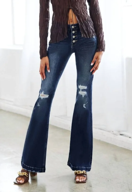 Sporty Comfort Amanda Distressed Flare Jeans In Blue