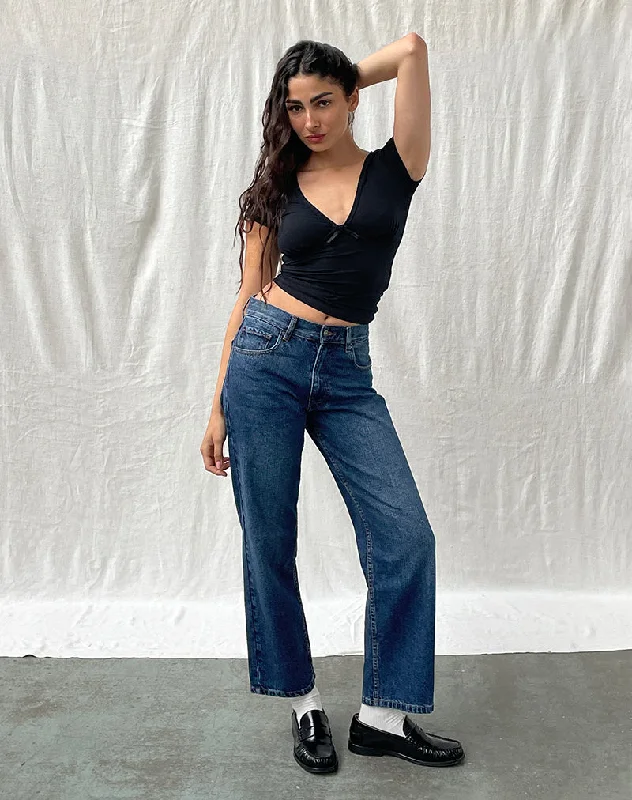 Elegant Style Mid Rise Awkward Parallel Jeans in Mid Blue Used