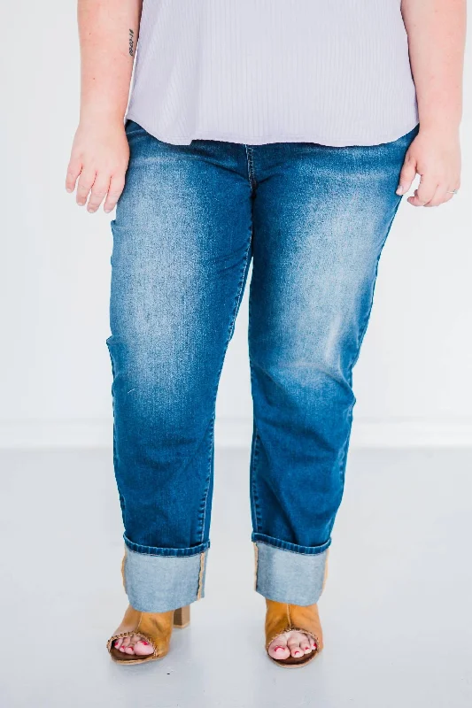 Classic Style Boyfriend Jeans In Dark Wash