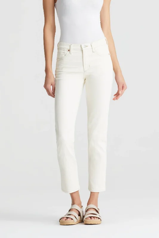 Casual Elegance Cara High Rise Cigarette Ankle Jean In Light Cream
