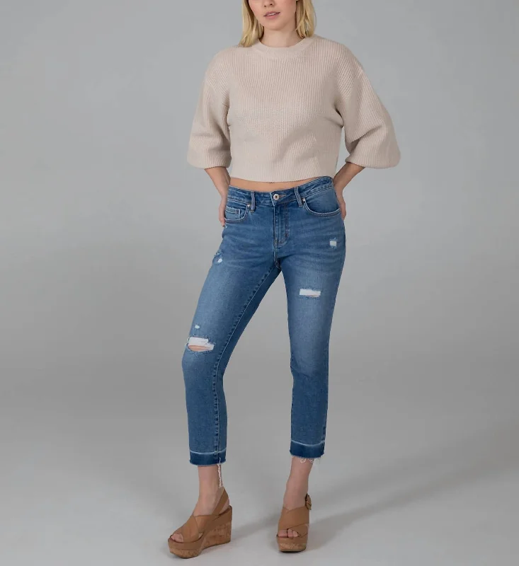 High-quality Styles Carter Girlfriend Distressed Capri In Dark Indigo