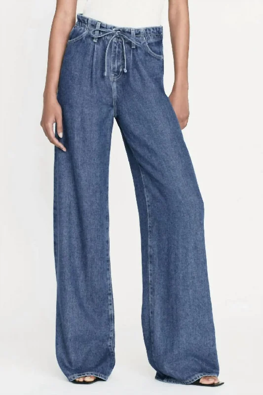 Refreshing Design Drawstring Wide Leg Jean In Ghost