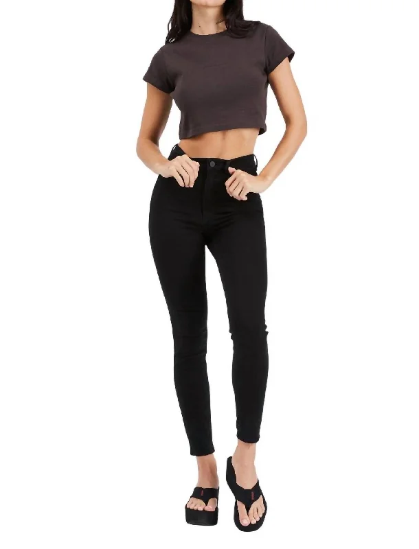 Soft Clothing High Skinny Ankle Basher Jeans In Black Magic