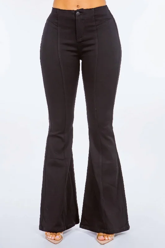 Designer Style High Waist Pull On Flare Jeans In Black