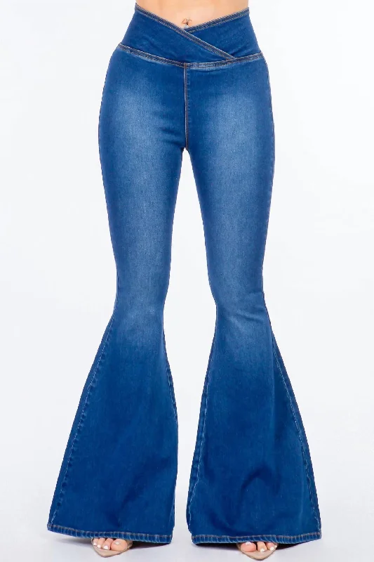 Urban Sense High Waist Pull On Flare Jeans In Blue
