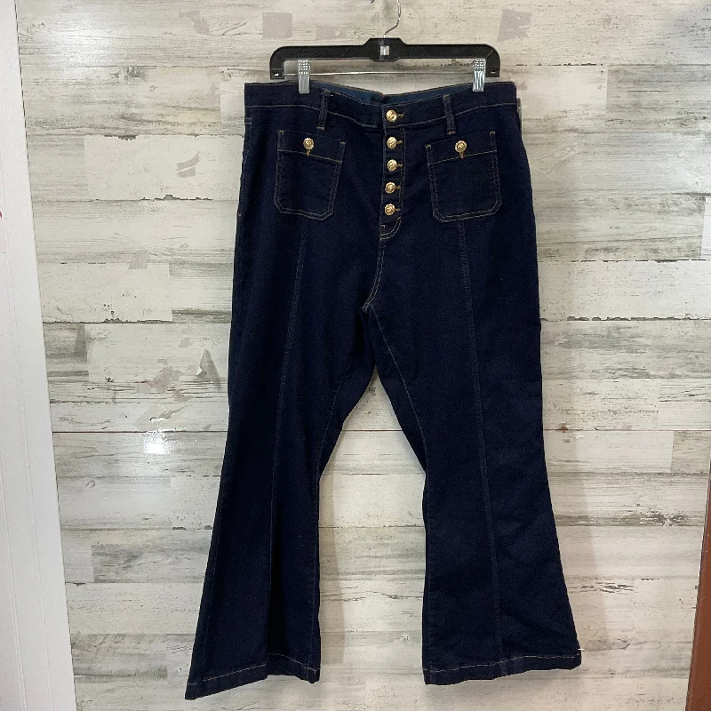 High Street Style Jeans Flared By Bold Elements In Blue Denim, Size: 18
