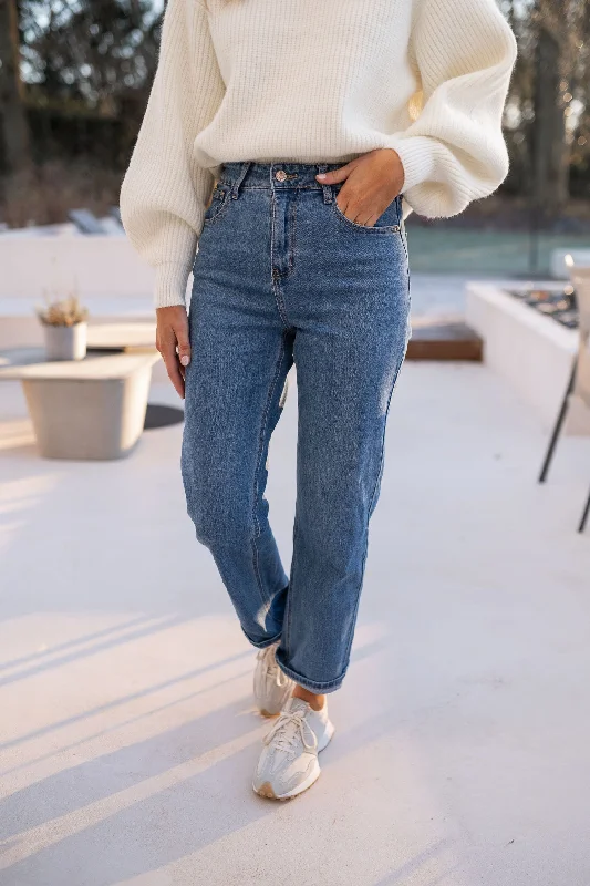 Exquisite Embroidery Jeans Solan - bleu moyen